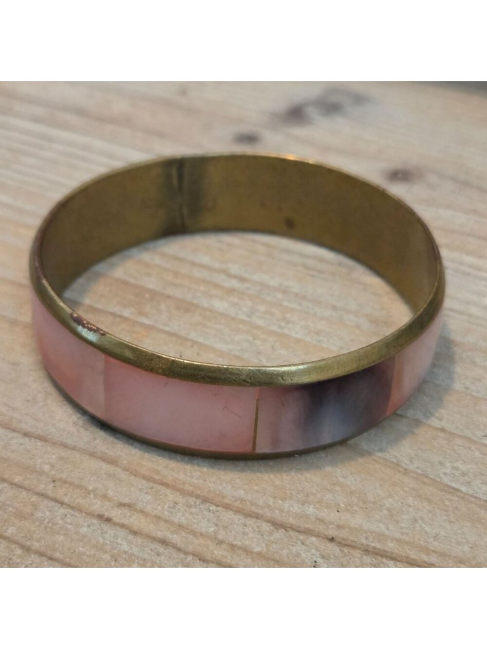 Vintage Pink & Purple Mother of Pearl Brass 8" Bangle Bracelet